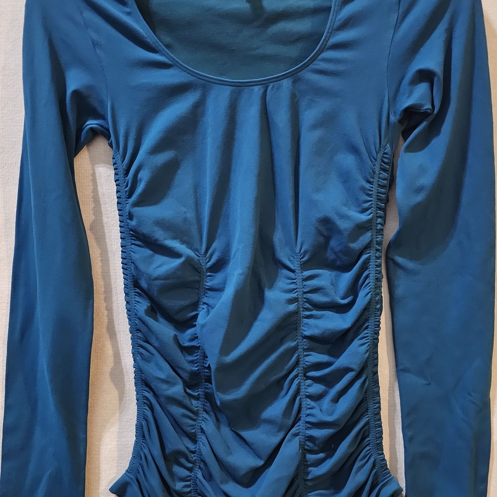 Last Tango Teal Long Sleeve Ruched Scoop Neck Top